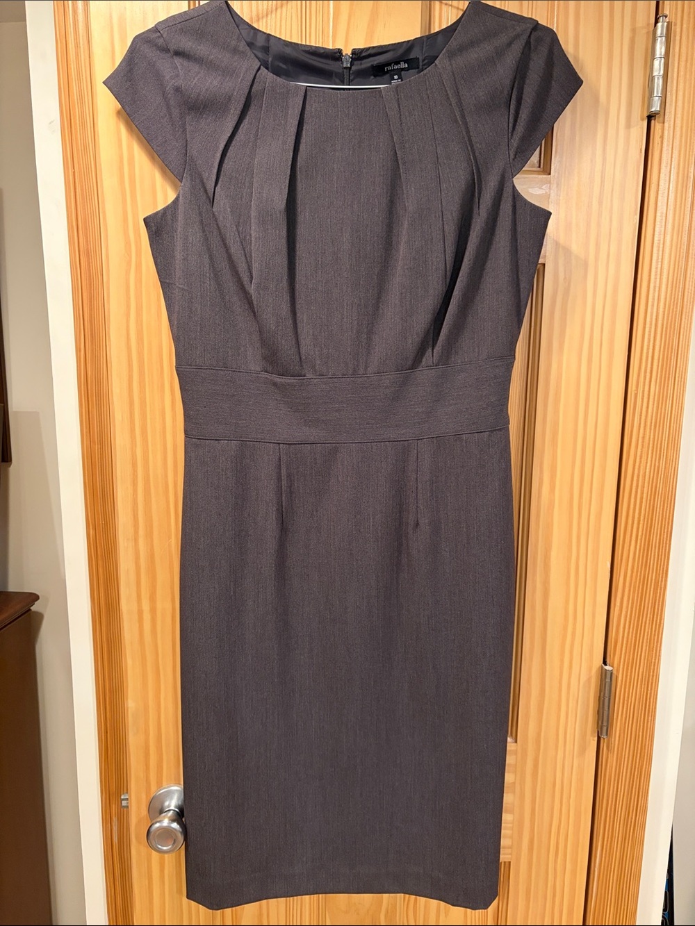 Rafaella Charcoal Cap-Sleeve Pleated Sheath Dress
